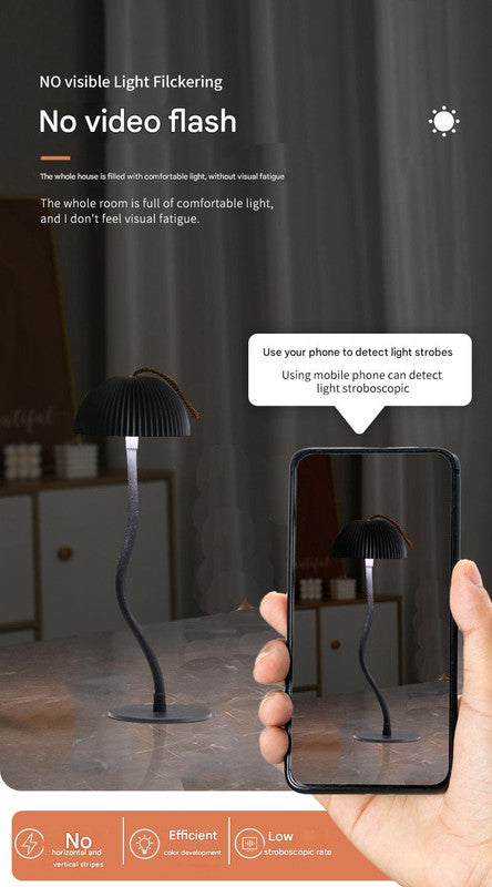 Black Sleek Minimalist LED Mushroom Table Lamp - Rechargeable 3-Color Touch Control, Bar & Ambient Light