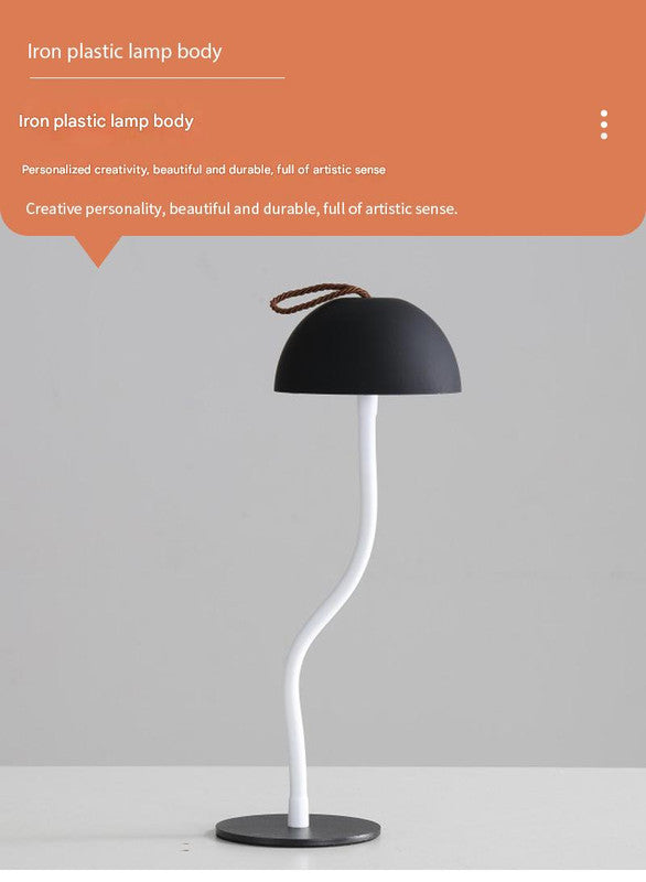 White Sleek Minimalist LED Mushroom Table Lamp - Rechargeable 3-Color Touch Control, Bar & Ambient Light