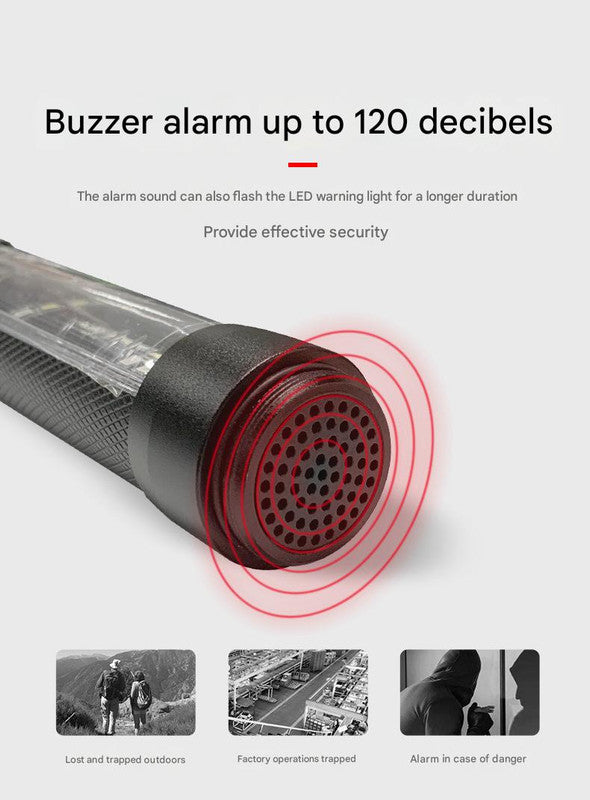 Black 8-in-1 Solar Powered Emergency Car Safety Hammer Flashlight - Window Breaker, Seatbelt Cutter, Alarm & Power Bank