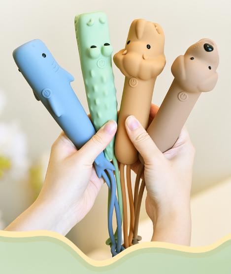 Blue Adorable Shark Silicone LED Flashlight for Kids - USB Rechargeable, Dimmable Brightness, Portable Night Light