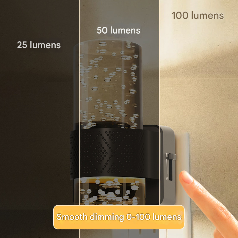 Black Dimmable LED Night Light with Dusk-to-Dawn Sensor - Bubble Acrylic Plug-in Lamp