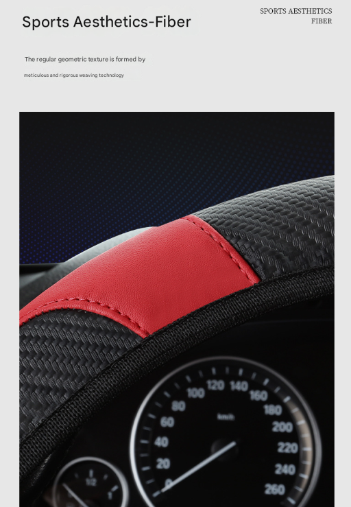 2-Pack (Type A + Type B) Red And Black Sporty Carbon Fiber Leather Steering Wheel Cover - Universal 38cm Easy-Fit Elastic Grip