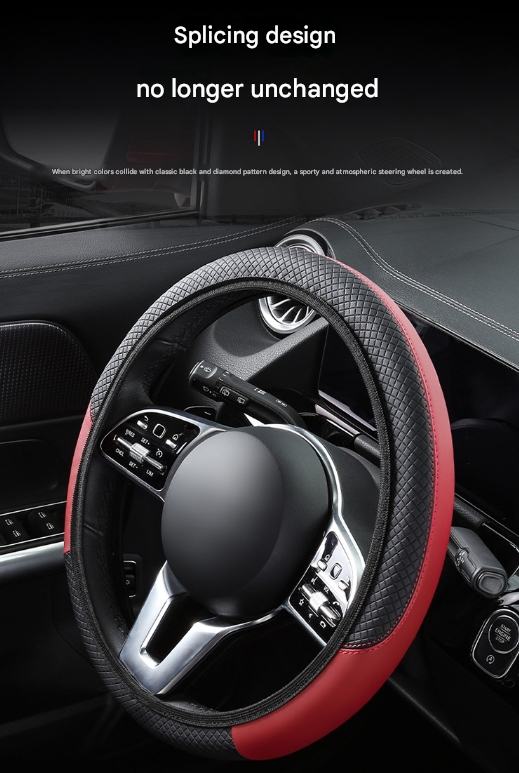 2-Pack (Type A + Type B) Beige And Black Sporty Carbon Fiber Leather Steering Wheel Cover - Universal 38cm Easy-Fit Elastic Grip